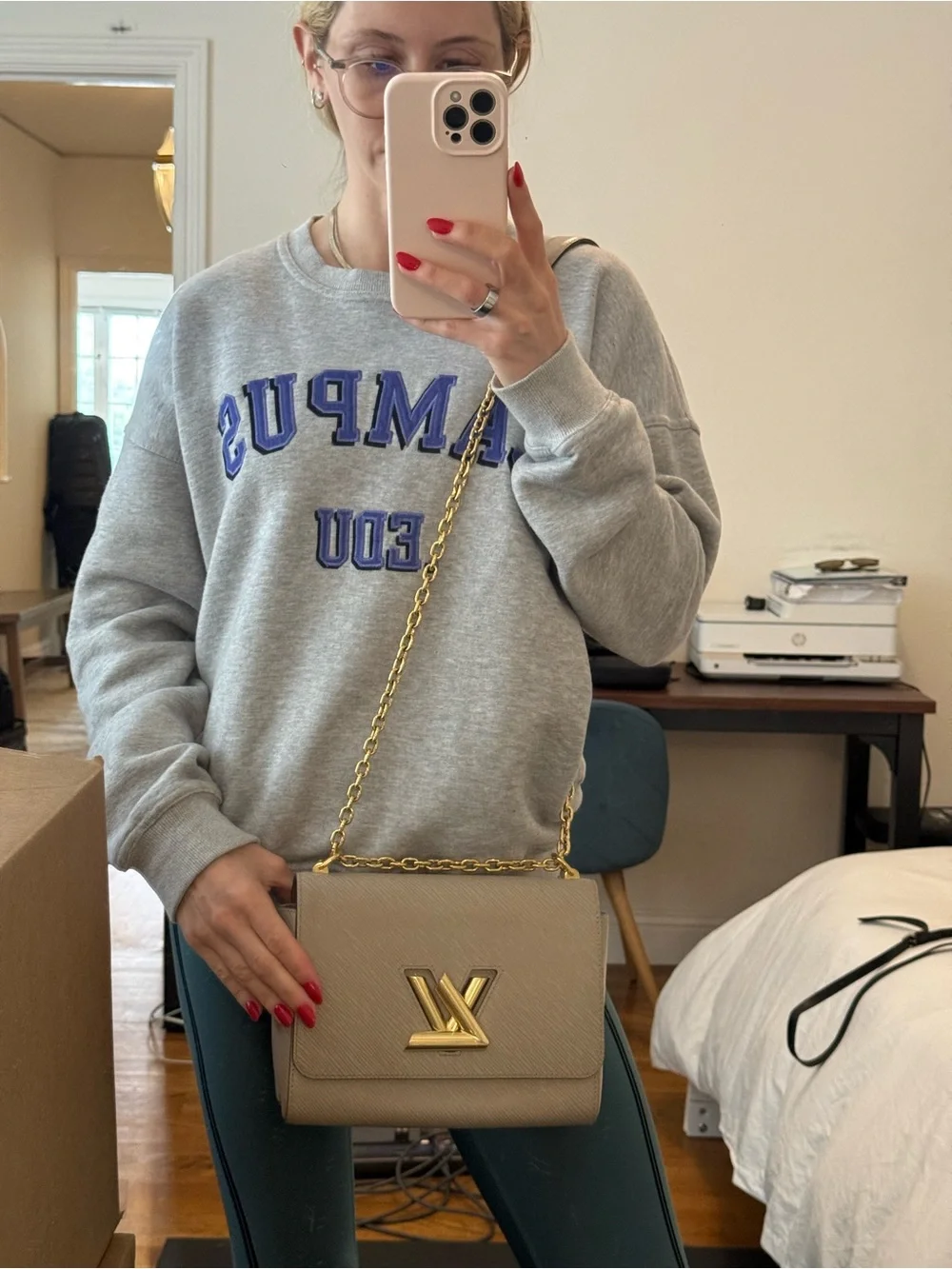 Louis Vuitton Taupe Twist MM Shoulder Bag with Gold Hardware